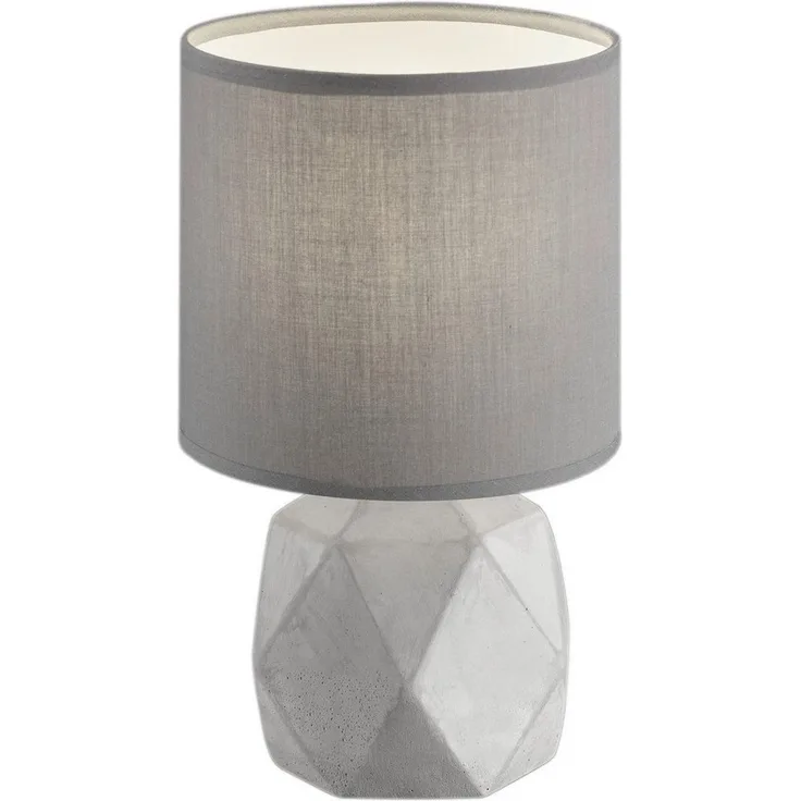 Moderne Tischleuchte PIKE Beton mit rundem Stofflampenschirm in Grau, Höhe 28cm