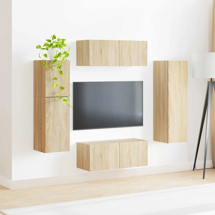 vidaXL TV-Schrankset Wandmontiert 4 pcs Sonoma-Eiche Holzwerkstoff 3409035 – Bild 4