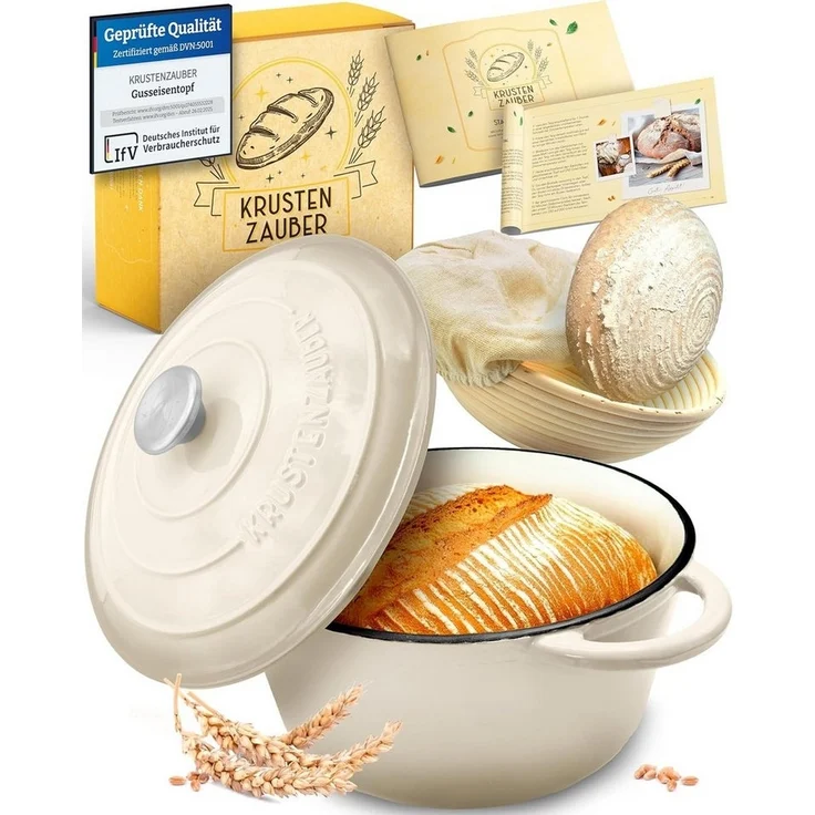 Krustenzauber Brotbackform Brotbackform Gusseisen Topf Brot Backen [inkl. Gärkorb] – Bild 5