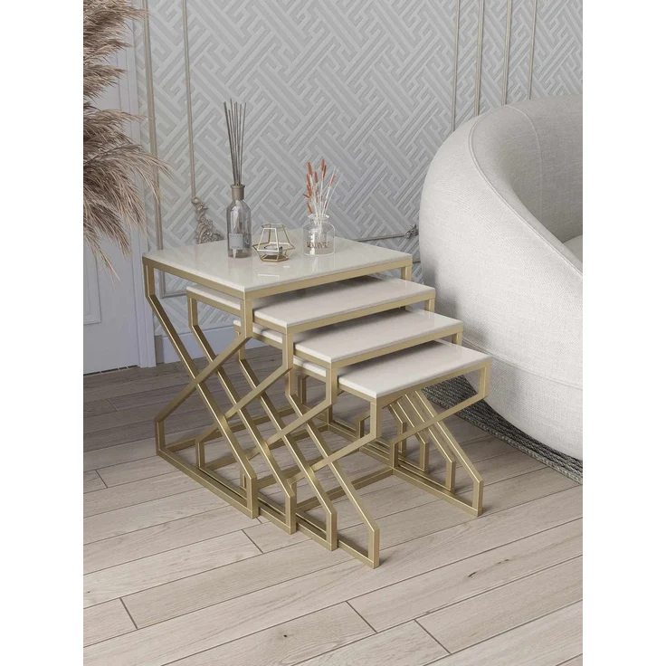 Skye Decor 'Ela - Gold, Cream' Satztisch (4-teilig), Gold / Creme, 50 x 55 x 45 cm – Bild 1