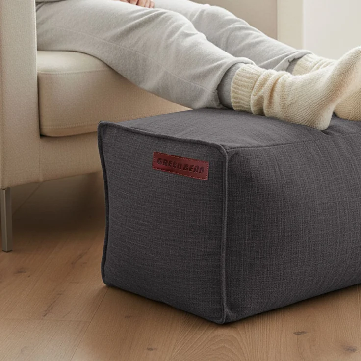 Green Bean® Indoor Sitzhocker Pouf 70x33x28cm EPS-Perlen Füllung -Home Linen Kuschelig Weich Waschbar - Drinnen Bodenkissen Liegekissen Sitzkissen Sitzhocker Sessel Kinder Erwachsene Stoff Dunkelgrau – Bild 6