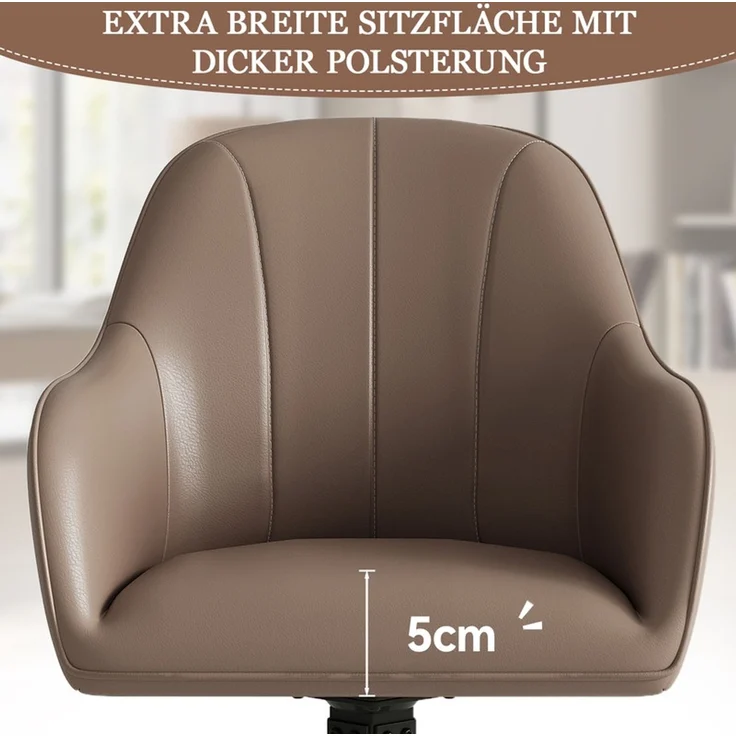 Hawthyhome 4-Fußstuhl Esszimmerstuhl drehbar mit Armlehne, 360° Drehfunktion, Kunstlederbezug, stabiles schwarzes Metallgestell, moderner Küchenstuhl für Esszimmer, Wohnzimmer, Büro & Homeoffice, Braun – Bild 5
