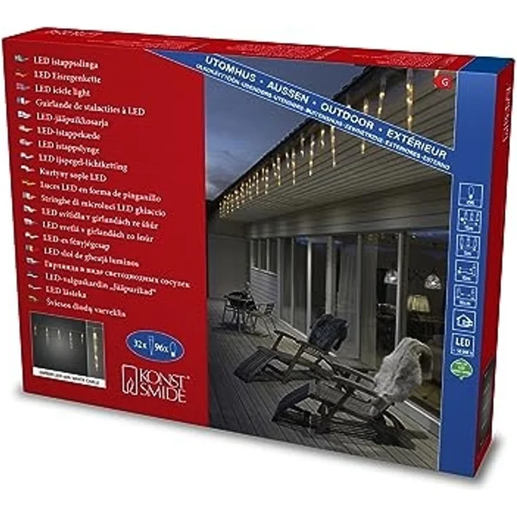 Konstsmide LED Dachrinnenlichterkette, Bogenform, 96 bernsteinfarbene Dioden, 24V Außentrafo, weißes Kabel - 2748-802 – Bild 1