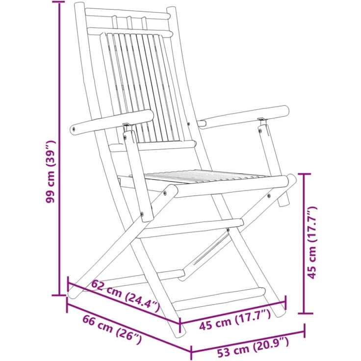vidaXL Gartenstühle 2 Stk. Klappbar 53x66x99 cm Bambus 368038 – Bild 2