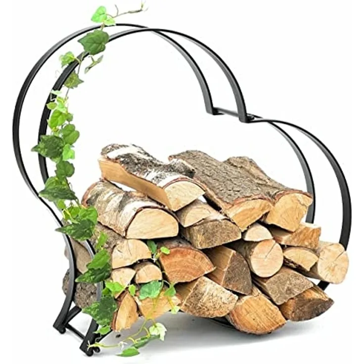 DanDiBo Kaminholzregal Innen Metall Schwarz Kaminholzständer Herz 96322 Holzkorb Kaminholzhalter Feuerholzregal Holzregal