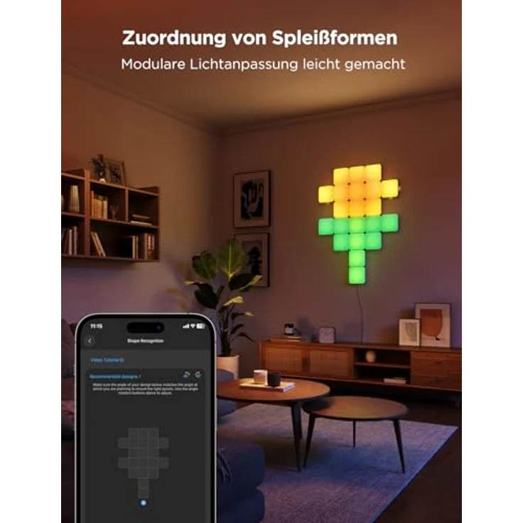 Govee Mini-Panelleuchten, LED-Wandpaneele, RGBIC, Matter/Alexa/Google Assistant, Musiksync, 20er-Pack – Bild 3