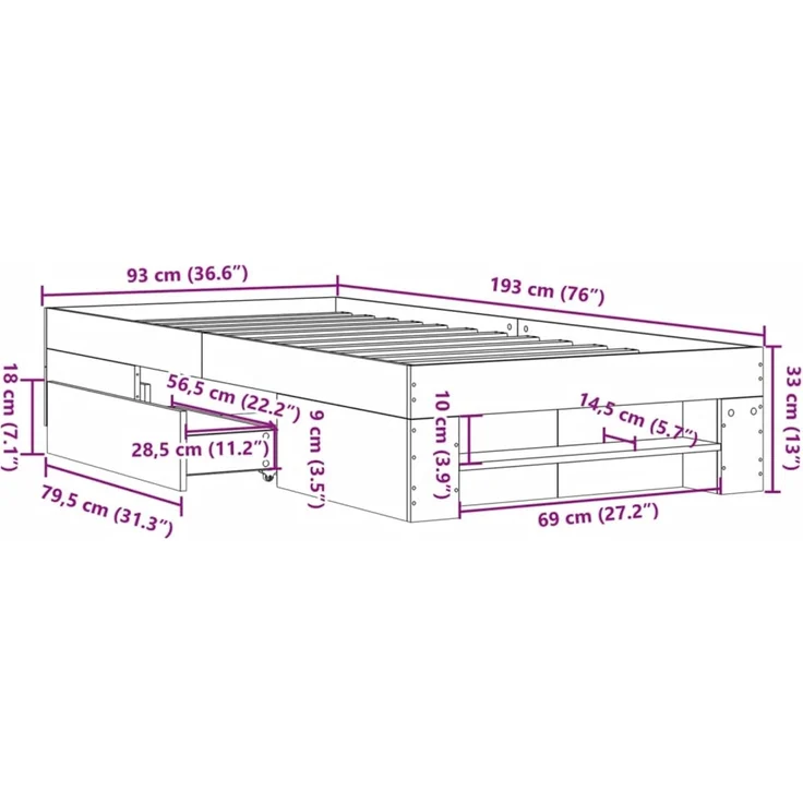vidaXL Bettgestell Weiß 90x190 cm Holzwerkstoff 3295520 – Bild 11