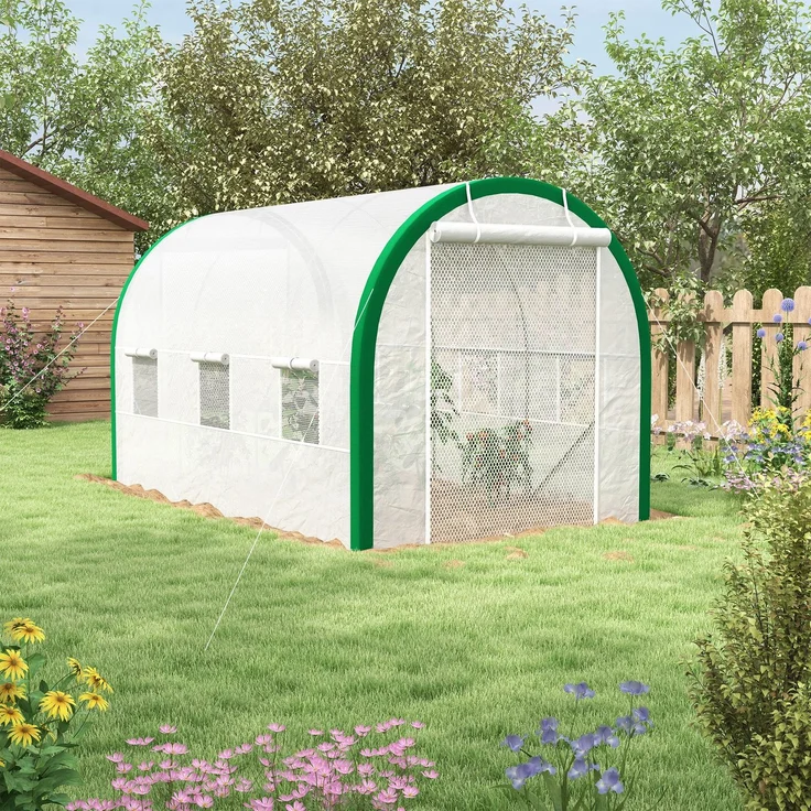 Wohnora-Foliengewächshaus 3,58 x 2,1 x 2,1 m Tunnelgewächshaus mit Rolltür für Garten & Balkon, verzinkter Stahl, weiß,H 210cm x T 358cm x B 210cm – Bild 4