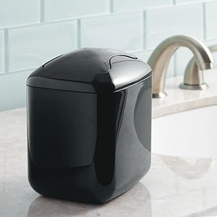 mDesign Mülleimer Abfalleimer 2,7L Bad Büro Schlafzimmer Schwingdeckel Schwarz – Bild 2