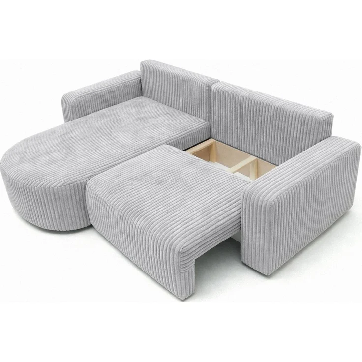 Kaiser Möbel Ecksofa mit Schlaffunktion für Wohnzimmer, Cordstoff Tilia, ROUND ONE, abgerundete Form, Liegefunktion, Stauraum, modernes Design – Bild 4