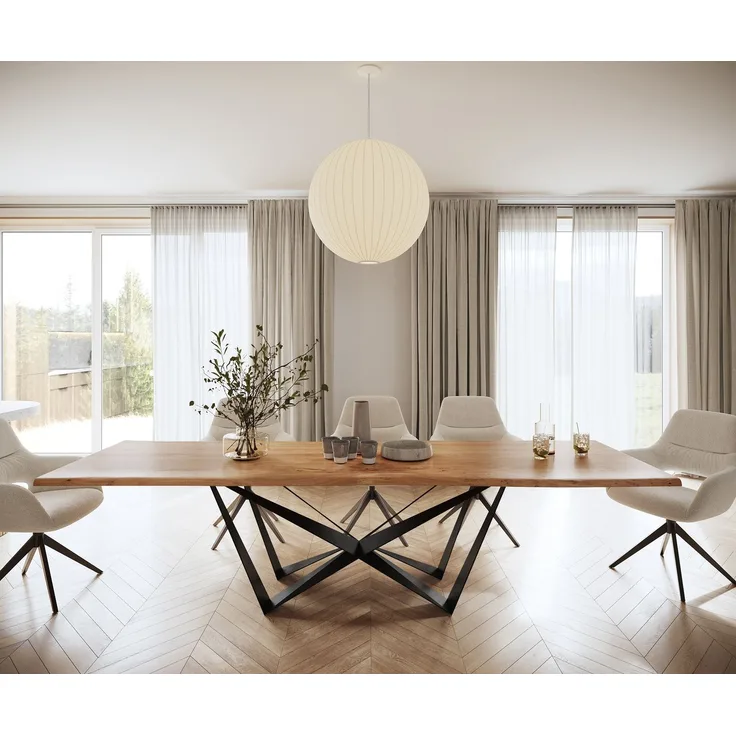 Esstisch Edge 300x100 Akazie Natur Spider Flachstahl Schwarz Live-Edge