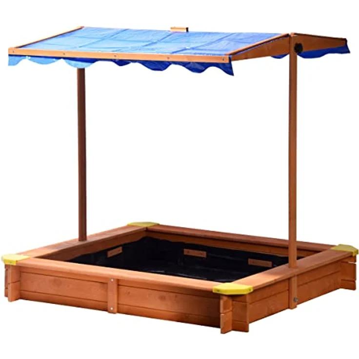 dobar 94350FSC - Sandkasten aus FSC-Holz, Dach höhenverstellbar und neigbar mit UV 801-Schutz inklusive Bodenplane, 117 x 117 x 117 cm – Bild 4