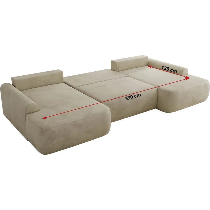 U-förmige Ecke, Ecksofa mit schlaffunktion und bettkasten, lose kissen, Wellenfeder, Big sofa XXL - CUBO U - Beige Velours – Bild 7