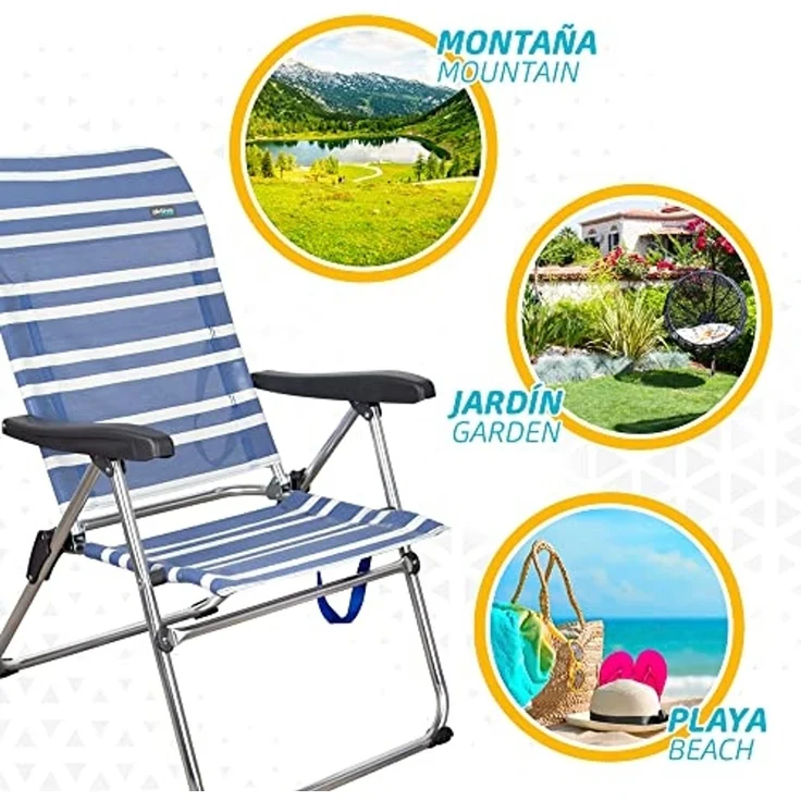AKTIVE 62260-2er-Pack leichte Klappstühle für Strand, Garten, Terrasse oder Camping | Maße 47 x 63 x 93 cm | 5 Positionen, robust und widerstandsfähig | Inklusive Tragegriff – Bild 6