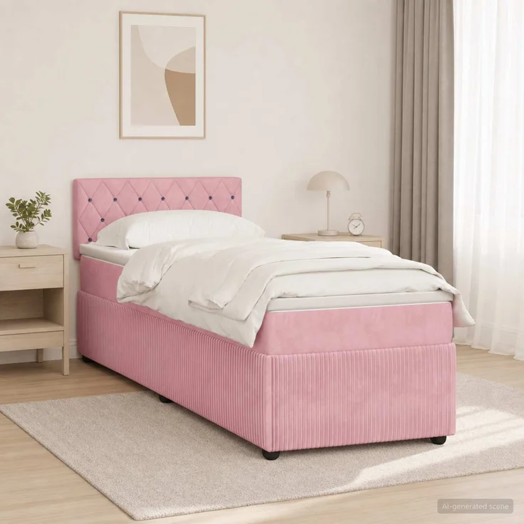 vidaXL Boxspringbett mit Matratze mit Kopfteil Rosa 90 x 190 cm Samt 3451582 – Bild 1