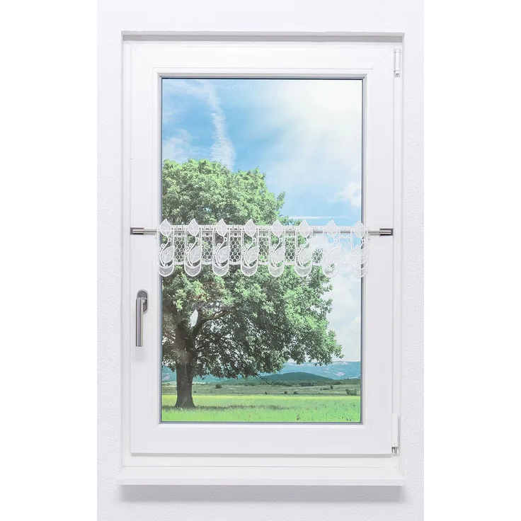 Scheibengardine Plauener Spitze Blättergirlande #1W (Bx H) 92cm * 17cm weiß