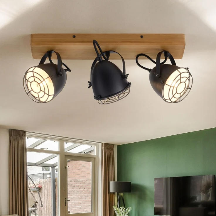 Deckenlampe, Metall Holz, schwarz, Spots verstellbar, L 46cm – Bild 3
