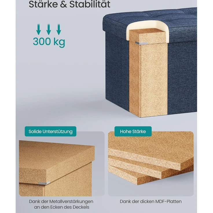 Sitzbank mit Stauraum, 76 cm, klappbare Sitztruhe, Aufbewahrungsbox, Fußbank, Dunkelblau – Bild 4