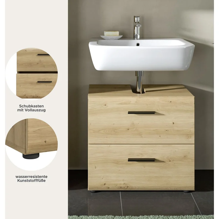 Waschbeckenunterschrank (B/H/T: 60x55x30 cm) in Artisan Oak Nachbildung und Artisan Oak Nachbildung – Bild 7