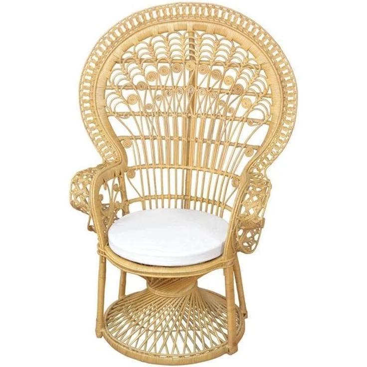 Pfauenthron aus Rattan beigefarben mit Kissen – Bild 2