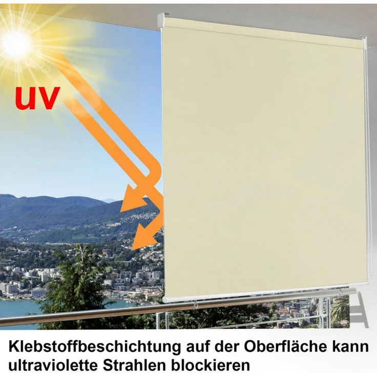 Seitenzugrollo Rollo für den Außenbereich, Sonnenschutz, UV-Schutz, FIVMEN, Schraubenmontage, Haken und Ösen, Anthrazit/Grau/Beige – Bild 4