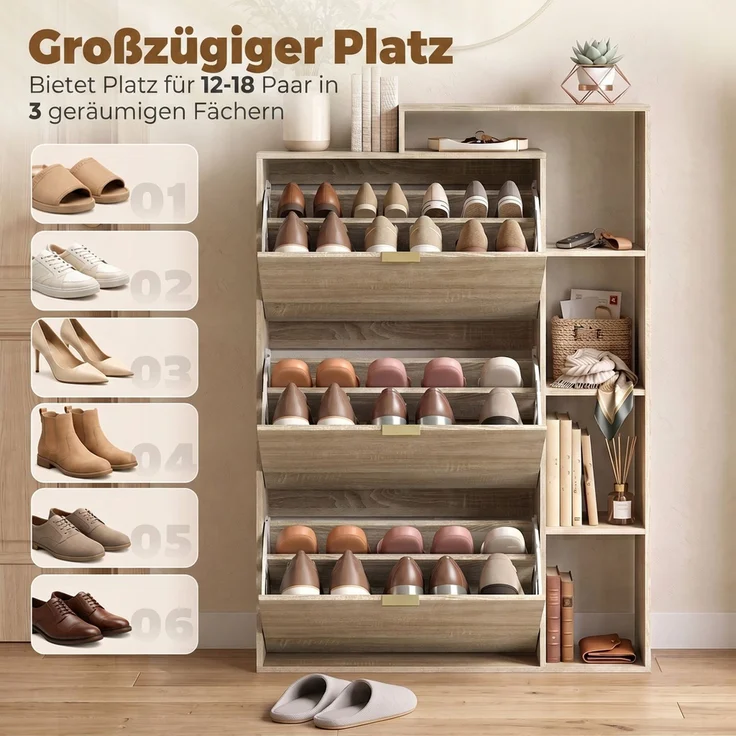 HOMCOM Schuhschrank, MDF, Naturholz, 80 x 25 x 123,8 cm – Bild 4