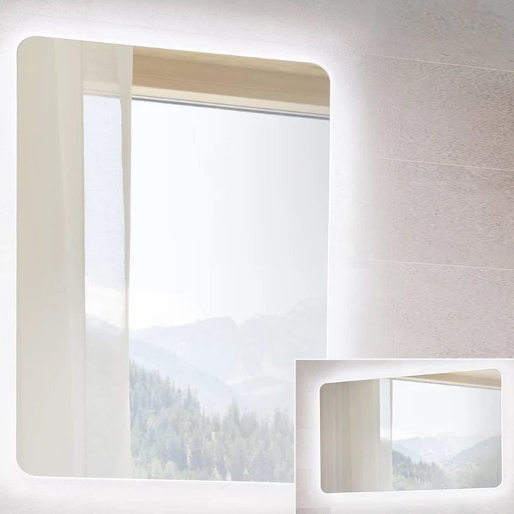 Badmöbel Komplett-Set mit 81 cm Keramik-Waschtisch & LED-Spiegel LUTON-56 Hochglanz weiß mit Wotan Eiche Nb, B/H/T ca. 180/200/46 cm – Bild 4