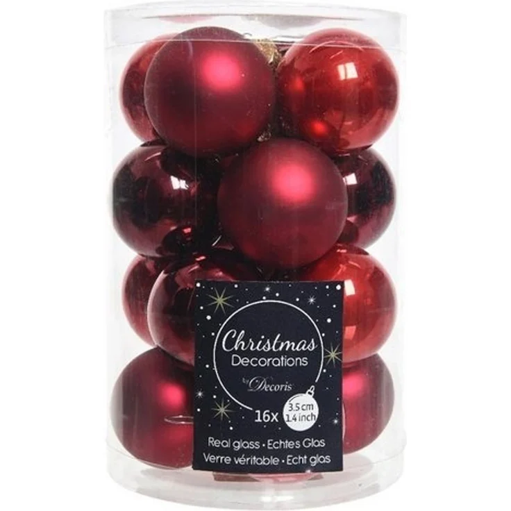 Kaemingk Weihnachtsbaumkugel Weihnachtsbaumkugeln Glas Ø 3,5 cm 16 Stück rot matt/glanz – Bild 1