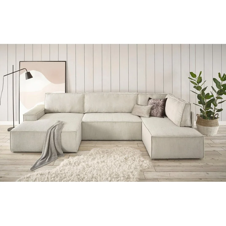 Home affaire Wohnlandschaft SHERWOOD XXL 329 cm, U-Form, Schlafsofa, Schlaffunktion m. Bettkasten (194x139 cm), Cord, Vintage, Samtvelours – Bild 5
