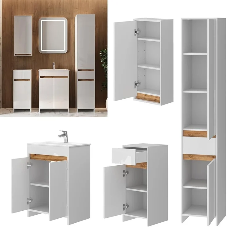 Badmöbel-Set Lemgo Weiß Hochglanz 5er-Set Vicco – Bild 4