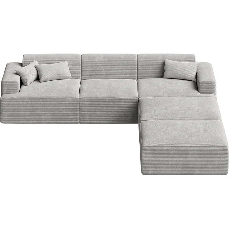 skølm 'Freki' Cloud Sofa 3 Sitzer mit 2x Hocker, Vollschaumcouch mit Federkern und Vakuum-Kompression, kein Aufbau erforderlich, mit 3 Kissen, Cord grau – Bild 9