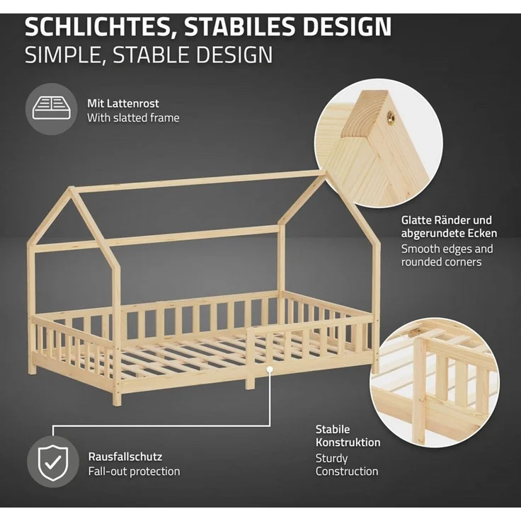 ML-DESIGN Spielbett Hausbett Kinderbett inkl. Lattenrost kreativ Bodenbett für Kinder, Abenteuerbett mit Matratze H-16 cm 120x200cm Holzbett Bettgestell – Bild 4