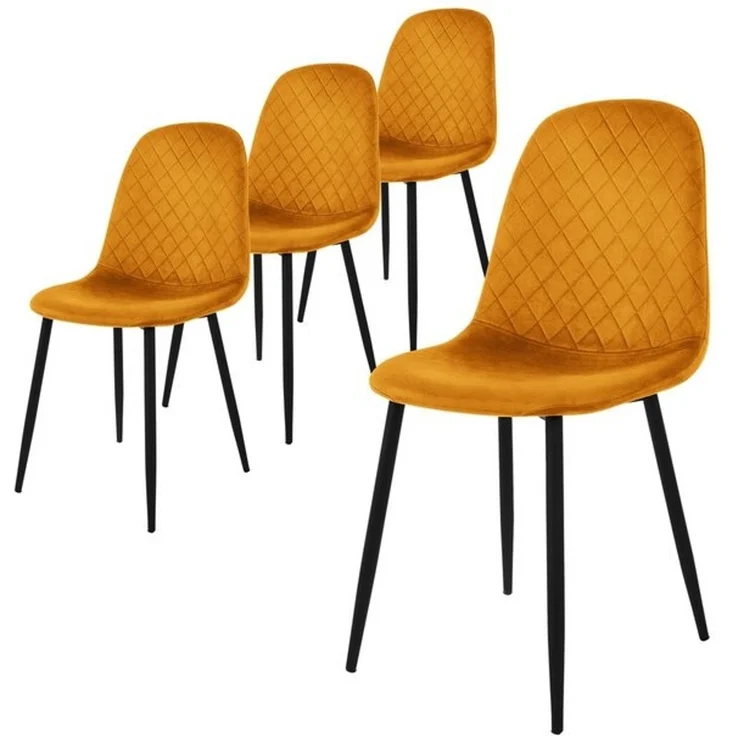 ML-DESIGN Stuhl Esszimmerstuhl mit Rückenlehne, Polsterstuhl mit Metallbeinen (4 St), Wohnzimmerstuhl ergonomisch Gelb mit Samtbezug Küchenstuhl – Bild 4