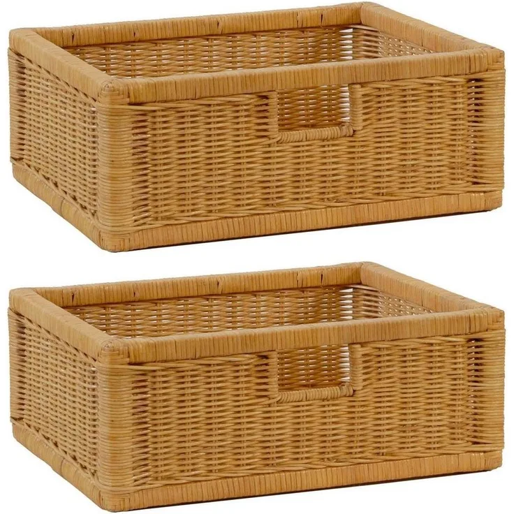 Krines Home Regalkorb 2er Set Regalkorb Aufbewahrungskorb Korb geflochten Rattan Korbset (2-teiliges Set), ca. 43 x 32 x 17,5 cm Aufbewahrung Regal Schrankkorb