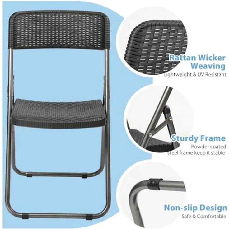 Sekey Balkonset 3 Teilig, Klappbar Balkonset Kleiner Balkon 2 Personen, Bistro Gartenmöbel Set Rattan Wetterfest, Belastbarkeit Klappstuhl 200KG & Klapptisch 50KG, Balkonmöbel Set Bistro – Bild 5