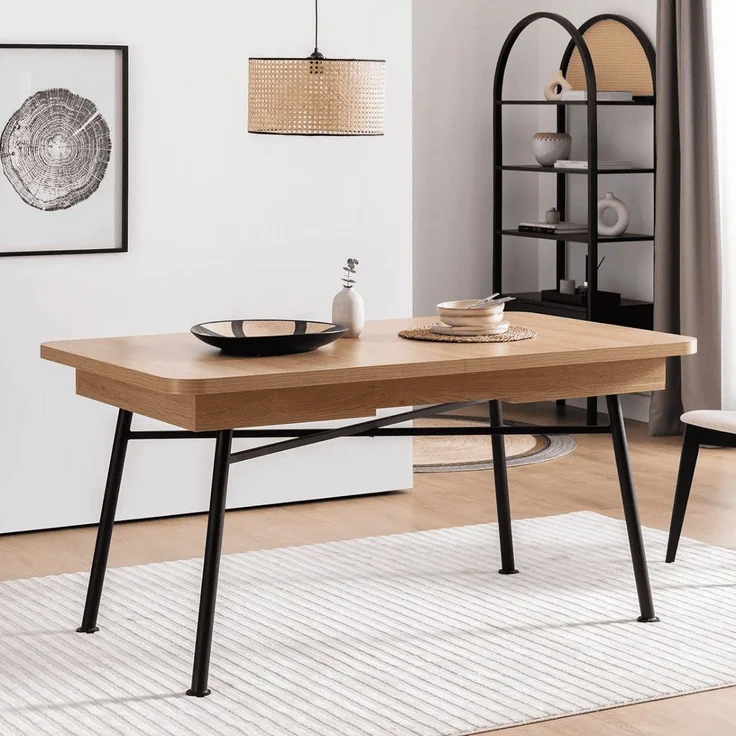 Calicosy Ausziehbarer Tisch von 160 bis 198 cm, Dekor Eiche und Schwarz - NALA - Helles Holz – Bild 2