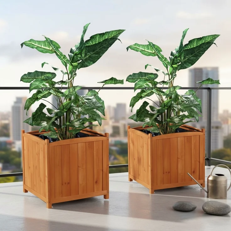 2x 50cm Garten Blumenkübel aus Holz Pflanzkasten Blumentrog Übertopf eckig NEU – Bild 1