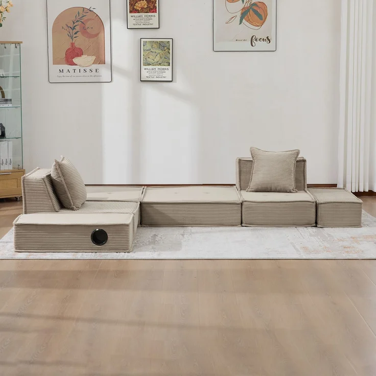 ZUBALIYA Schlafsofa 78x66 cm, mit Stauraum, mit Cordbezug, mit breiten Armlehnen, modular aufgebaut, mit Schaumstoffpolsterung – Bild 13