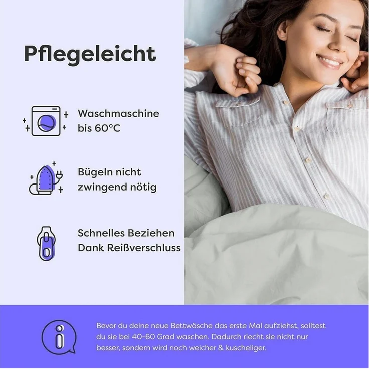 Wolkenfeld Kissenbezug Mikrofaser Kissenbezug - Allergiker Kopfkissenbezug - unfassbar weich, Größe 80x80, 40x80 und 70x90 cm I versteckter Reißverschluss – Bild 3
