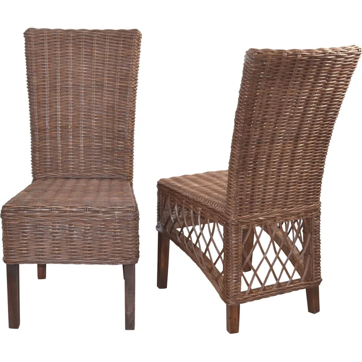 Rattanstühle/Esszimmerstühle im 2er-Set, handgeflochten, braun – Bild 1