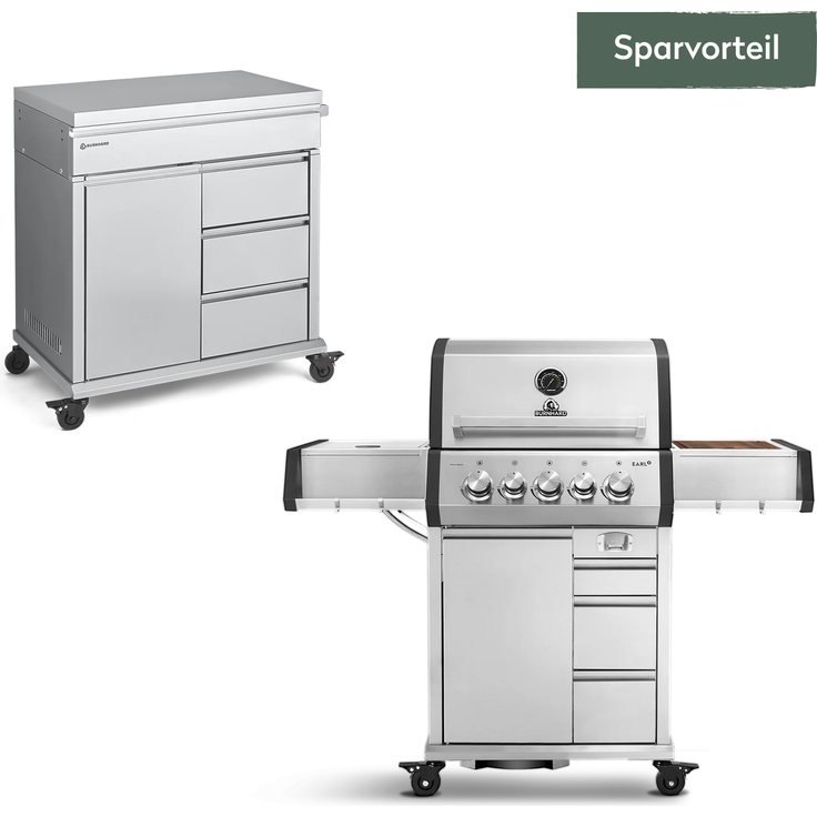 EARL 3-Brenner Gasgrill mit Grill Beistellwagen und Gusseisen Grillrosten Set 3-tlg. - Multi-Color - #946476