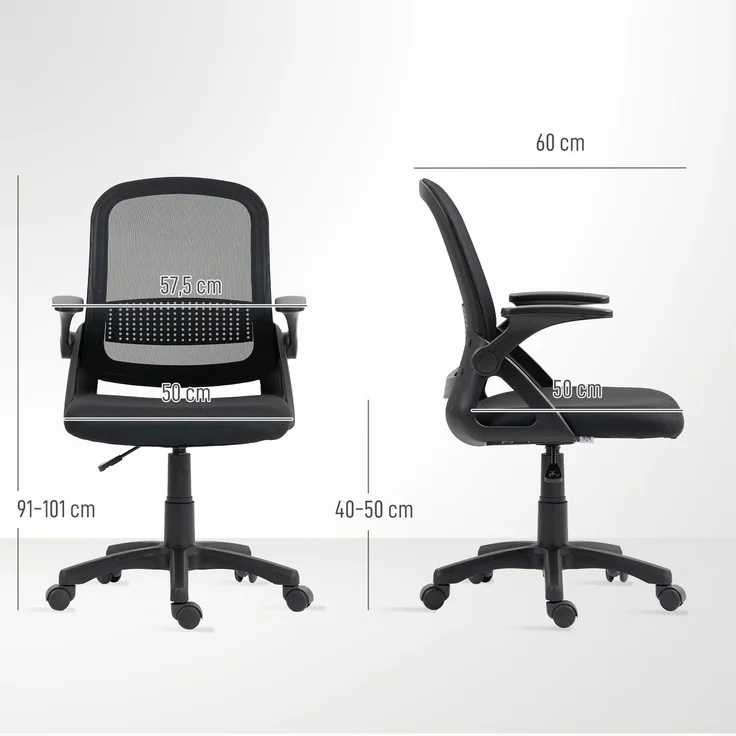 MELAYR, Atmungsaktiver Mesh-Bürostuhl, 60 x 57.5 x 101 cm, Schwarz – Bild 5