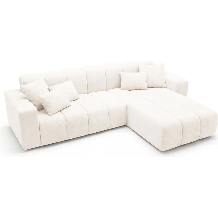 GRAINGOLD Ecksofa L-Form Nork, Wohnzimmer Ecksofa, Couch L-Form, Velour-Stoff, Creme, Rechts – Bild 6