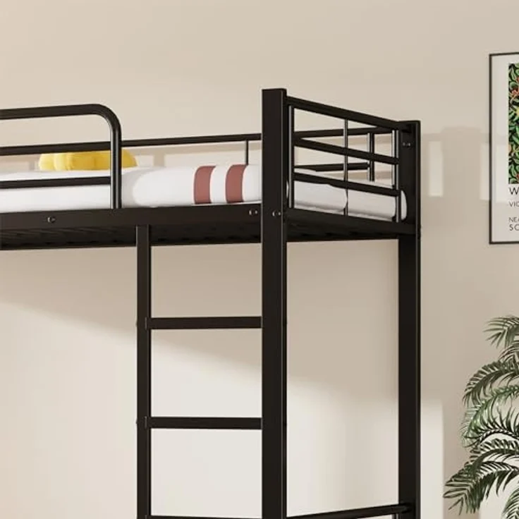 Ball & Cast Hochbett (90x200cm&90x190cm) Metall Kinderbett mit Absturzsicherung und Treppe, Etagenbett mit Ausziehbett für 3 Kinder, Schwarz – Bild 7