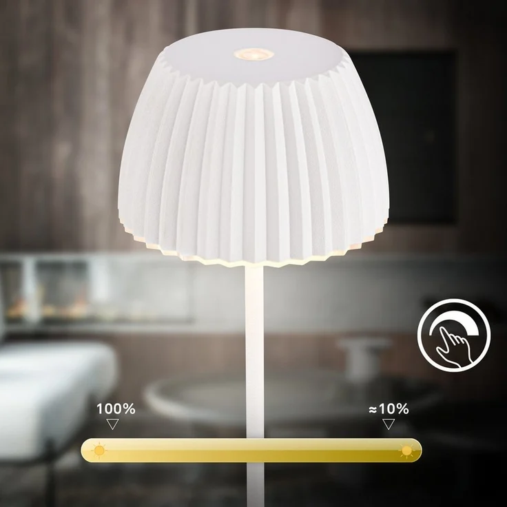 BRILONER - Riffle Mini LED Tischlampe kabellos IP44 mit Lichtkante, Touchdimmer, Akku tauschbar, Nachttischlampe, Leselampe, LED Lampe, Akku Lampe, German Design Award Winner 2025, 8,5x20 cm, Weiß – Bild 3