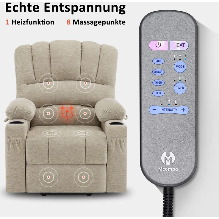 M MCombo Fernsehsessel mit Aufstehhilfe Elektrisch, 7102 (Stoff, Beige) – Bild 5