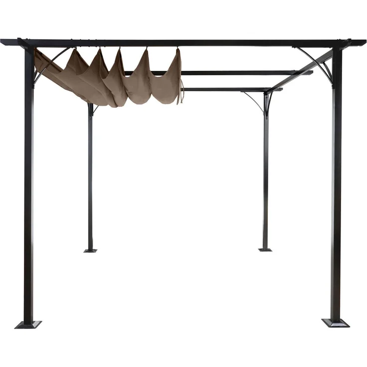 Pergola HWC-C42 mit Schiebedach, Stahl / Stoff, Taupe-Braun, 3,5x3,5 m – Bild 5