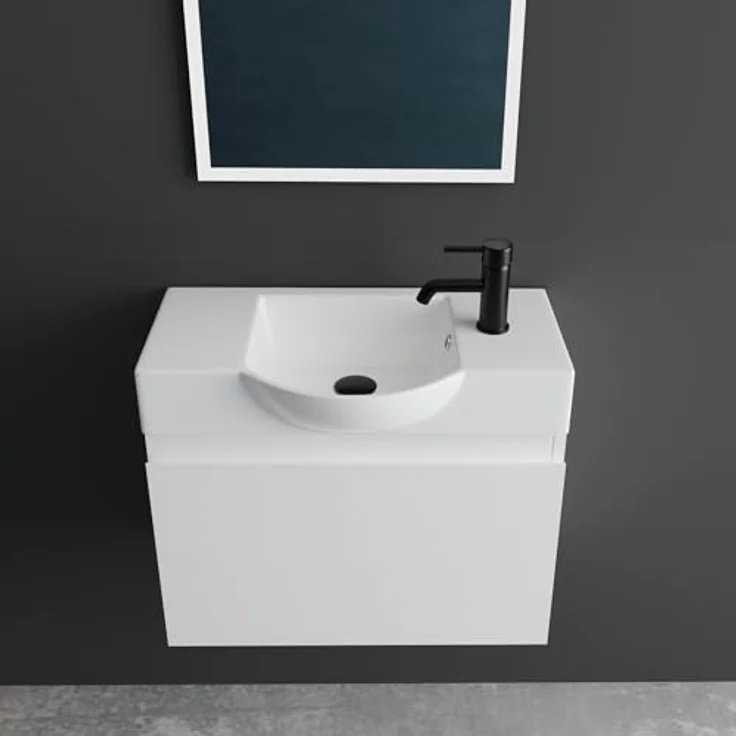 Alpenberger Badmöbel-Set Waschbecken mit Unterschrank 55 cm Breit, (Badezimmermöbel Waschtisch, Badschrank Schmal), Waschbeckenunterschrank mit Softclose – Bild 3