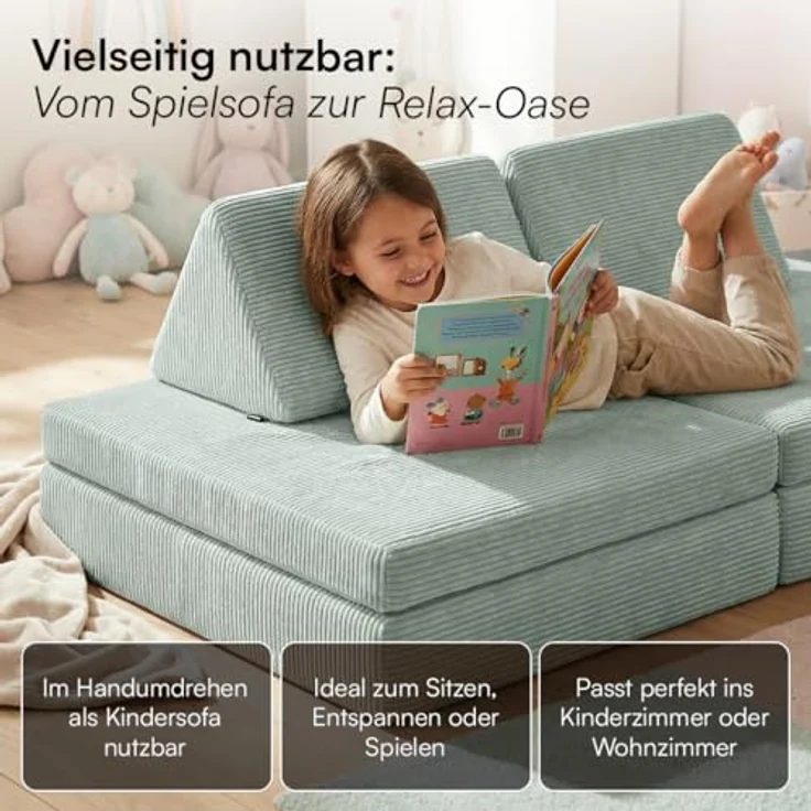 Bellabino 'Nile' Spielsofa mit Toren, 8-tlg, Cord, türkis, faltbare Kindercouch, abnehmbarer & waschbarer Bezug, Kindersofa aus Schaumstoff – Bild 7