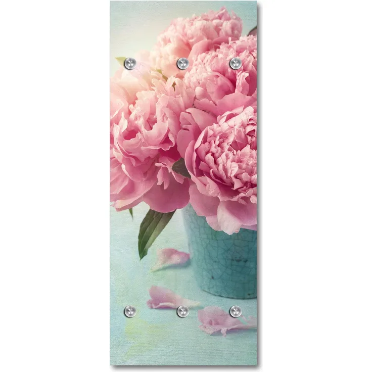 Queence Garderobe - "Peony" Druck auf hochwertigem Arcylglas inkl. Edelstahlhaken und Aufhängung, Format: 50x120cm